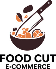 Food Cut E-Commerce Logo Featuring Fresh Produce Chopped with Knife
