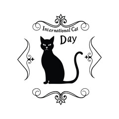 art nouveau style decorative cat vector for international cat day.