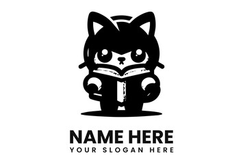 Adorable cartoon cat, wearing a hooded robe, engrossed in reading a large book.