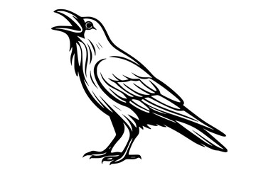 Obraz premium Calling Raven Vector Illustration in Black Line Style