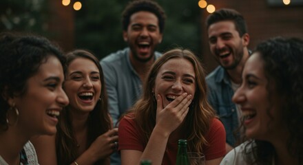 Obraz premium Face Palm Delivered in Playful Spirit as Friends Laugh Over Embarrassing Group Moment