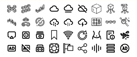 Black and White Icon Bundle 3 Data Cloud Network Technology Symbols