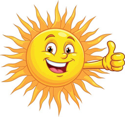 Happy Sun Cartoon Character Giving Thumbs Up Positive Summer Illustration