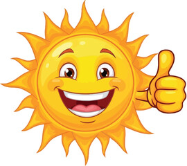 Happy Sun Cartoon Character Giving Thumbs Up Positive Summer Illustration