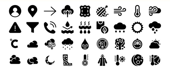 Black Glyph Icon Collection Weather Symbols Bundle 138