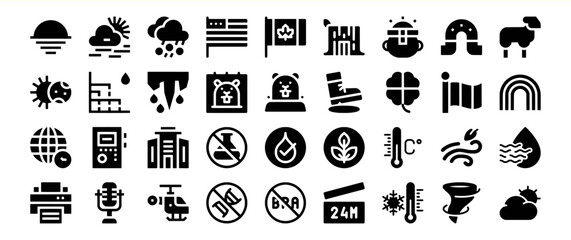 Black Glyph Icon Set Bundle 137 Weather Flags Nature Symbols