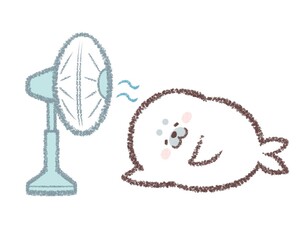 扇風機で涼むゴマフアザラシ