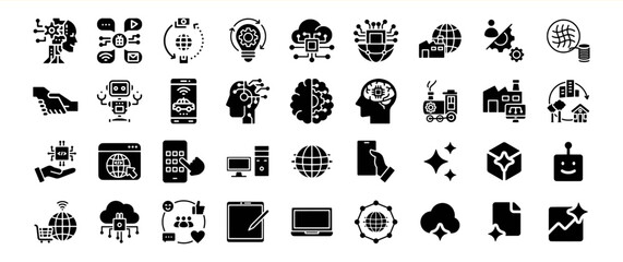 Black Glyph Icon Set Bundle 305 Technology Global Network A I