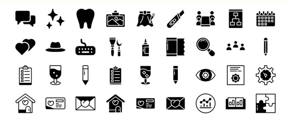 Black Glyph Icon Set Collection of Communication Love Business and More