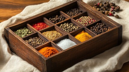 Spice box filled with vibrant and aromatic spices showcasing culinary diversity from various cultures