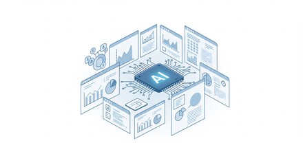 AI Data Processing System Isometric Illustration