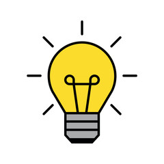 Simple light bulb icon illustration vector design. Yellow and grey with black outline. Innovation, concept, inspiration, creative thinking, notion, thought, conclusion, and problem solving.