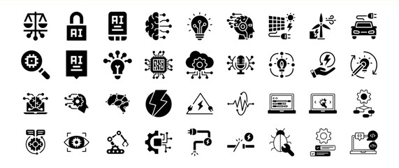 Collection of Black Artificial Intelligence Technology Icons