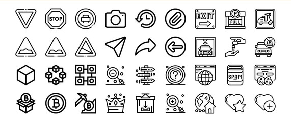Collection of Black Line Icons Road Signs Bitcoin Symbols and More