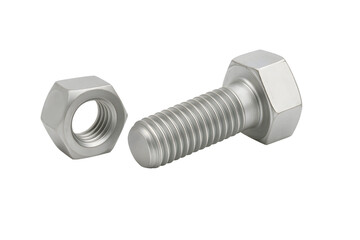 Silver Metal Bolt and Nut Isolated on Transparent Background
