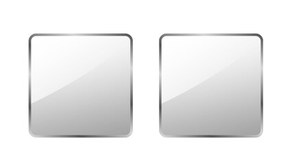 Transparent Background Pair of Blank Glossy White Square Buttons for UI Design
