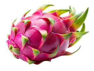 Vibrant Pink Dragon Fruit with Bright Green Spiky Skin A I generated image isolated on a transparent background
