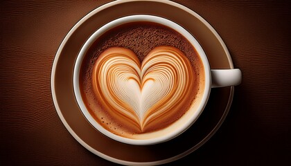 generated image top view of heart shape in cup or mug of coffee drink morning caffeine latte or cappuccino