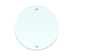 Transparent background clear round glass sign with subtle mounting screws, perfect for modern signage and displays.
