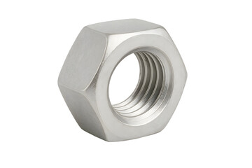 Single Silver Hex Nut Close Up on Transparent Background