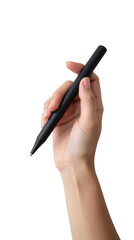 Hand holding sleek black pen, ready to write or draw, showcasing creativity and expression