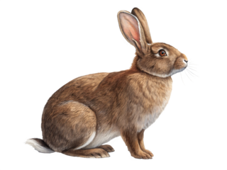 A brown rabbit sits, isolated on transparent background