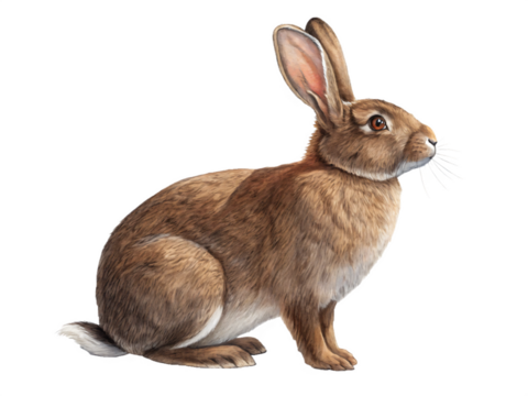 A brown rabbit sits, isolated on transparent background