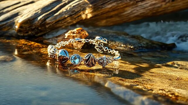 Delicate bracelet resting on a textured beach surface
