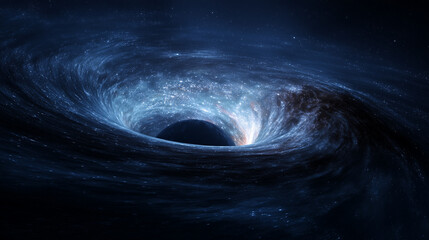 Luminous Orb Pulsing in Grainy Space. black hole, stars and clouds,3D illustration. Spiral galaxy and black hole