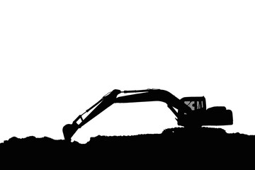 Crawler excavators silhouette are digging the soil in the construction site , on the white background