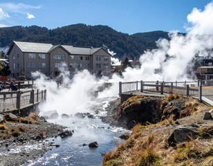 湯けむりのぼる温泉街