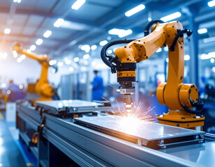 製造ラインで作業する自動ロボット