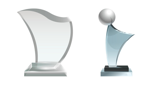 Transparent Background Glass Trophies and Awards Vector Set
