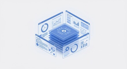 Obraz premium Isometric Data Cube Visualization with Blue Charts
