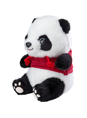 Panda doll with a red shirt on white background