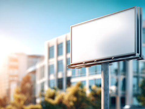 Modern outdoor electronic billboard signboard on urban street with building background and blue sky