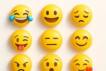 Fototapeta premium Fun 3D Emoji Faces with Various Expressions for Emotional Communication