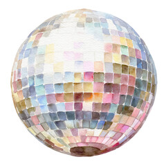  Disco Ball with Soft Glimmer Watercolor Painting on Transparent Background

