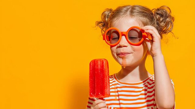Bright and cheerful image of child enjoying popsicle, showcasing playful summer vibes