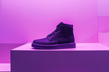 Pixel Perfect Image of a Purple Display with a Black Shoe on it