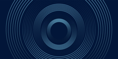 Blue abstract background with glowing circles. Swirl circular lines pattern. Geometric spiral. Twirl element. Modern graphic design. Futuristic technology concept. Vector illustration