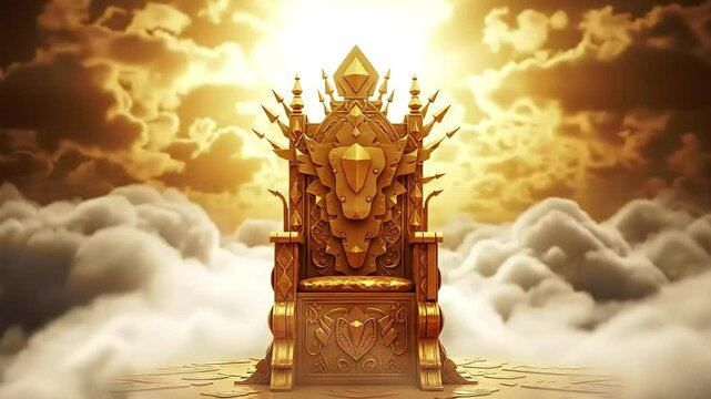Golden throne above clouds illustrating royalty power and divinity in stunning scene