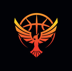 Phoenix Bird Basketball Logo – Fiery Sports Emblem Vector Design