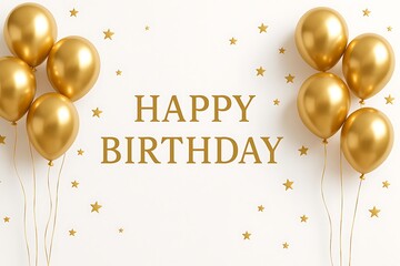 Gold balloons and sparkling stars with Happy Birthday message, ideal for a festive birthday design