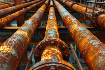 High Resolution Picture of Rusty Industrial Pipelines in Steel Mills