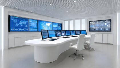 Modern control center with multiple digital screens