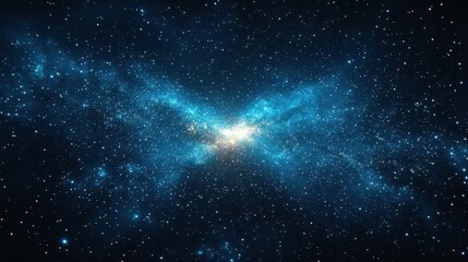 Naklejka premium Starry Night Sky: Twinkling Stars on Dark Blue Background, Wide-Angle Overhead View in Natural Light