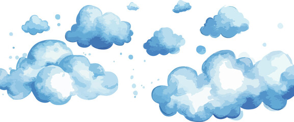 Fototapeta premium Watercolor Blue Clouds Illustration on White Background Perfect for Sky Weather or Children s Themed Designs Offering a Soft and Dreamy Aesthetic with Delicate Details