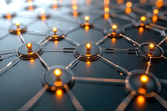 Abstract Network Diagram: Glowing Orange Nodes and Connections - Powered by Adobe