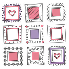 Obraz premium Nine hand drawn decorative square frames